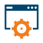Blue website with an orange gear in the second