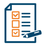 Blue paper, orange check boxes.