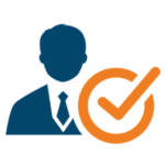 Blue business man with orange checkmark