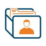 Blue file cabinet with orange person icon on front.
