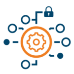 Orange gear icon with various topics branching off it.