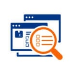 Blue webpages with an orange magnifying glass upon them, representing our microlearning.