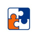 Blue and orange puzzle pieces fitting together representing our modular training.