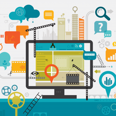 illustration of computer with function icons